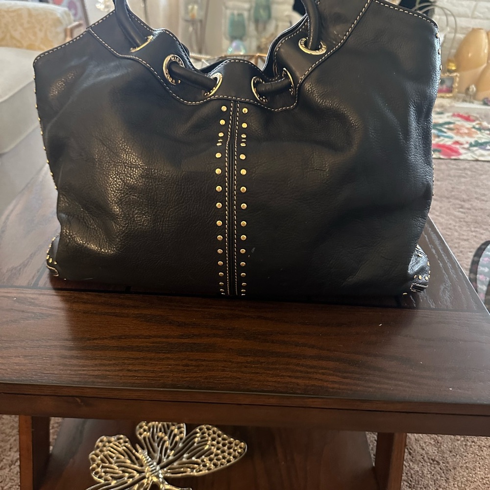 Black Leather Studded Tote Bag